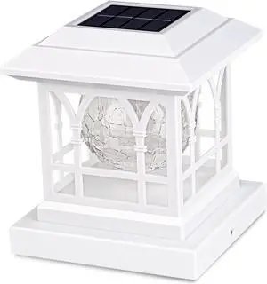 Solar Post Cap Lights, Warm White & RGB Automatic Cycling, Cracked Glass Bulb, 20 Lumens lP65 Waterproof Fit 3.6x3.6 4x4 4.5x4.5 5x5 Wood Fence Post Solar Powered Lights White (1 Pack)
