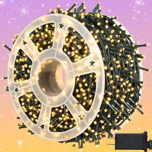 kemooie 500 LED Christmas String Lights, 164FT 8 Lighting Mode with Memory Plug in Green Wire Waterproof Lights, for Outdoor Birthday Christmas Wedding Party Garden Balcony Decorations (Warm White)
