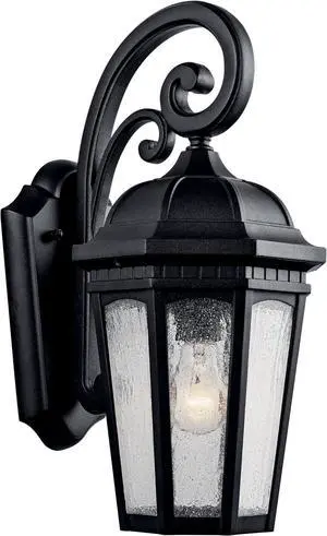 Kichler Courtyard 17.75" 1 Light Outdoor Wall Light with Clear Seeded Glass in Textured Black