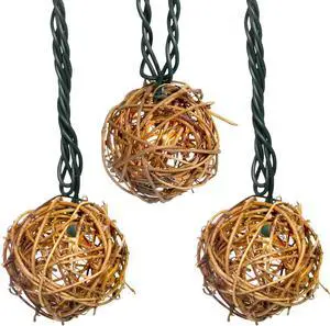 LIDORE Rattan Christmas String Lights, Mini Globe Wicker Lights for Patio, Wedding, Garden and Party, Brown Rattan and Green Cord, 7.92Ft Indoor/Outdoor