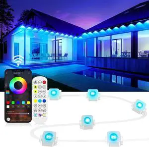 300ft Permanent Outdoor Lights with App & Remote,RGB Smart Eaves Lights IP68 Waterproof Year-Round House Roof Outdoor Lighting, 150LEDs