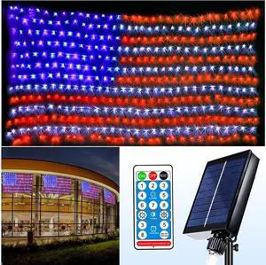 Solar American Flag String Lights - Waterproof 420 Led Solar Powered Flag Net Light for 4th of July Memorial Day Decorations Yard Garden Christmas Festival Holiday Patriotic Party Decoration Outdoor