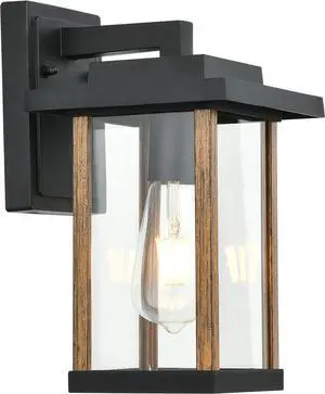 Outdoor Wall Sconce, Outside Porch Light Fixtures, Wall Mount Anti-Rust Exterior Wall Lights in Wood Grain Finish & Black Finish with Clear Glass for Garage Doorway Entryway