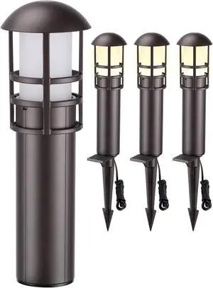 LEONLITE LED Low Voltage Landscape Pathway Lights, 3W 12V AC/DC Path Lighting, CRI90+, IP65 Waterproof, ETL Listed, Oil Rubbed Bronze Aluminum Housing, 3000K Warm White, Pack of 4
