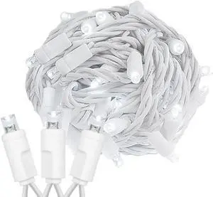 Novelty Lights 25 Feet 50 Light Pure White LED Christmas Lights White Wire, Connectable Mini String, Indoor/Outdoor, Commercial Grade, UL Listed