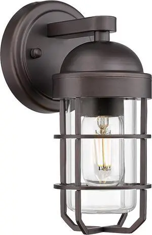 Emliviar Farmhouse Outdoor Wall Light for House Porch, Vintage Exterior Wall Lantern, Industrial Nautical Metal Cage with Clear Tempered Glass, Oil Rubbed Bronze Finish, GE255B ORB