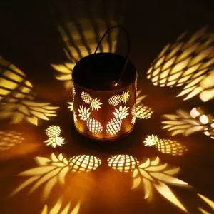 Lixada Outdoor Lighting Solar Powered LEDs Lawn Light Hollowed-Out Pineapple Design Hanging Landscape Decoration Lamp for Patio Garden Courtyard Pathway