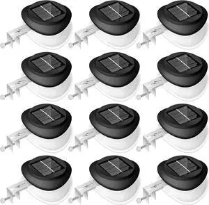 Yinder 12 Pieces Solar Gutter Lights Outdoor 9 LED Waterproof Gutter Solar Lighting Deck Fence Lamps White Lamps for Garden Backyard Pathway Roof Yard Utility Patio Wall(Black)