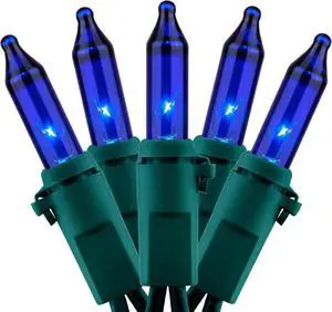 YULETIME 200 Blue Christmas Lights, Pack of 2 Sets 33 ft 100 Count UL Certified String Lights (Blue)