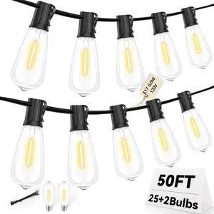 50FT Outdoor LED String Lights,Vintage ST40 LED Bulbs (25+2 Spare),Shatterproof Plastic,E17 Socket,2700K Warm White-Ideal for Patio,Porch,Deck,Gazebo,Bistro,Backyard,Wedding&Party Décor 50FT Outdoor LED String Lights,Vintage ST40 LED Bulbs (25+2 Spare),Shatterproof Plastic,E17 Socket,2700K Warm White-Ideal for Patio,Porch,Deck,Gazebo,Bistro,Backyard,Wedding&Party Décor