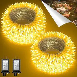 2 Pack Total 200FT 600 LED Christmas String Lights, Warm White Fairy Tree Lights Connectable, 8 Modes & Timer Indoor Outdoor String Lights for Bedroom Tree Yard Door Wedding Xmas Classroom Decor