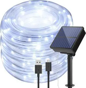 IMAGE 8 Modes Solar Rope Lights Outdoor String Lights 78.7Foot 20M Waterproof 200LED for Indoor Outdoor Garden Party Patio Lawn Decor White Color