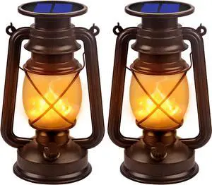 Solar Lantern Outdoor Hanging Solar Lights Dancing Flame Led Waterproof Camping Lamps, Landscape Decor for Table Patio Garden Yard Pathway Porch 2 Pack