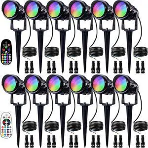 SUNVIE RGB Halloween Low Voltage Landscape Lights Color Changing 12W LED Landscape Lighting Outdoor Waterproof Remote Control for Garden Pathway Christmas Decorative Lighting, 12 Pack with Connector