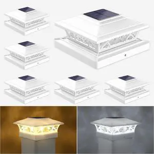 Solar Post Cap Lights Outdoor 6pack, White Deck Fence Post Lights Solar Powered with 16LEDS 2 Lighting Modes, 4x4/5x5/6x6 Waterproof Fence Post Lights for Garden Patio Porch Backyard