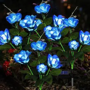 Solar Garden Lights Outdoor, 4 Pack Solar Flower Lights Outdoor Waterproof with 16 Rose, 2 Modes Realistic Rose Flower for Yard, Pathway, Garden Decor & Gardening Gift