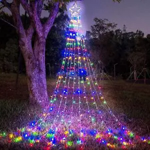 FUNIAO (New) Christmas Decoration Lights, 320 LED Waterproof String Lights with Star Topper, 8 Light Modes for Christmas Tree Decoration, Holiday, Wedding (Multicolor)