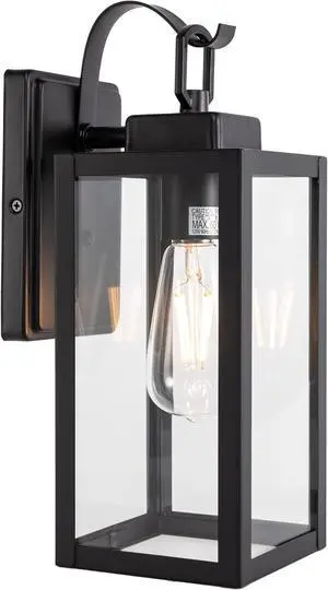 GRUENLICH Outdoor Wall Lantern, Wall Sconce for Porch Lighting Fixture, E26 Base Max 60W, Metal Housing Plus Glass, Matte Black Finish, Bulb Not Included, 1-Pack