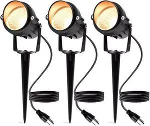 Outdoor Landscape Lights 10W Outdoor Lighting 3000K Warm Light with Stand & COB Led Spotlights for Yard Lawn Flag, 1000LM Waterproof Landscape Lighting 5.9 FT Plug Cord