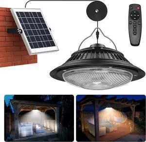 Solar Pendant Lights Motion Sensor, 5 Modes Dimmable 6000K/4000K/3200K Solar Shed Lights with ON Off Switch & Remote, Daytime Waterproof Indoor/Outdoor Hanging Chandelier for Barn Chicken Coop