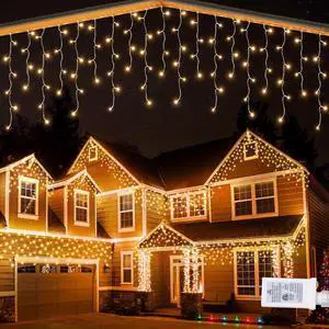 Lomotech Christmas Icicle Lights - 32Ft 8 Modes Waterproof Christmas Lights Connectable with Timer for Holiday, Wedding Party, Eaves, Christmas Decorations (Warm White)