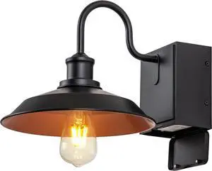 Outdoor Lights Fixture with GFCI Outlet, Black Porch Light, Waterproof Exterior Barn Wall Lights Fixture, Industrial Farmhouse Wall Sconce Wall Mount, Outside Lights for House,Patio Garage
