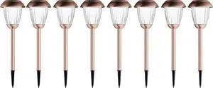 Pure Garden Solar-Powered Outdoor Lights - Set of 8 Stainless-Steel Stake Lights for Gardens, Walkways, Driveways, Landscapes, and Patios (Copper)