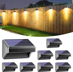 Bridika Solar Fence Lights, Outdoor Waterproof Warm White & Color Glowt, LED, for Backyard, Patio, Deck Railing, Stair Handrail, Pool and Wall (8 Packs)