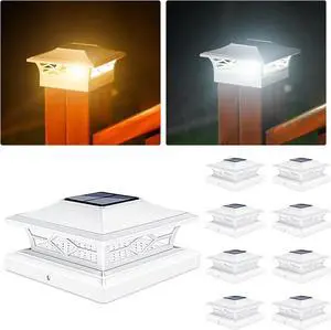 VOLISUN Solar Post Cap Lights: 8 - Pack Outdoor Deck Post Cap Lights White for Dock Fence Waterproof 2 Color Modes,4x4/6x6 Wooden/Vinyl Posts