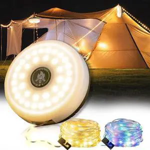 Camping String Lights, 4 in 1 Outdoor Camping Lantern with 8 Lighting Modes(32.8Ft), Quick 30s Recovery, Waterproof, Type-C Fast Charging, Portable Camping Lights for Camping/Yard/Hiking