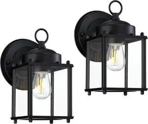 GRUENLICH Outdoor Wall Sconce, Exterior Wall Lighting Fixtures with Clear Glass, Front Porch Lighting, Anti-Rust Outside Lights for Patio, Doorway, Matte Black, 2 Pack