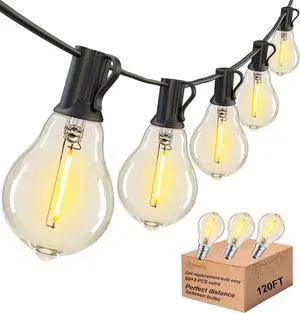 DAMAING Outdoor String Lights 120FT Waterproof Patio String Lights with 63 Shatterproof Dimmable A39 LED Bulbs, Connectable Outdoor Lighting for Backyard Porch Bistro and Balcony 2200K Black Cord