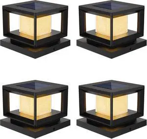 Mlambert 4 Pack Solar Post Lights Outdoor, Waterproof Fence Cap for Deck, 4x4 6x6 Wooden Vinyl Outdoor Lights with Shinning Effect, Black