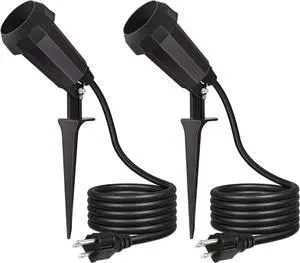 EDISHINE Halloween Spotlights Outdoor with 6FT Cord, 120V Weatherproof Outdoor Flood Stake Lights, E26 Base PAR38 Bulb Plug in Flood Light Socket for Holiday, Patio, Yard, Flag, UL Listed, 2 Pack