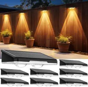 Solar Fence Lights Outdoor 8 Pack - 3 Modes (Warm/Neutral/Cool White), Fence Lights Solar Powered for Outside, IP65 Waterproof, Deck Lighting for Wall, Step, Patio, Pathway, Stairs