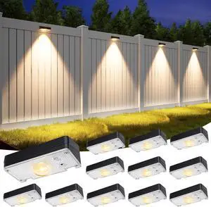 APONUO Solar Fence Lights Outdoor Waterproof, Fence Lights Solar Powered, 12 RGB Color Modes & Warm White & Cool White, Fence Solar Light Outdoor for Backyard, Patio, Yard, Wall, DeckBlack,12 Pack