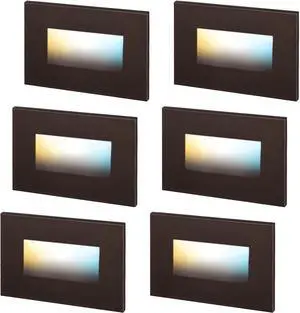 LEONLITE 5CCT 120V LED Step Lights, 3.5W 150LM 5%-100% Dimmable Horizontal Stair Lights Indoor Outdoor Wet Location, CRI90+ & ETL, 2700K/3000K/3500K/4000K/5000K, Aluminum, Oil Rubbed Bronze, Pack of 6