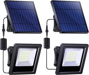 Solar Lights Outdoor, Solar Powered Flood Lights Weatherproof, Dusk to Dawn Led Solar Security Wall Lights with 16.4Ft Cable for Outside Garden, Garage, Landscape 2 Pack