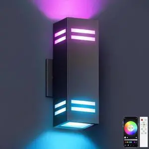 KIZON Smart Porch Lights Color Changing, Ambience RGB WiFi Outdoor Sconce Lights App Control Black Exterior Light Fixture for House Porch Patio, Compatible with Alexa Google Assistant, ETL Listed
