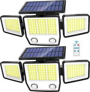Solar Motion Sensor Outdoor Lights - 3000LM Dual PIR Motion Detector with Remote, 3 Lighting Modes, 270° Illumination, IP65 Waterproof Security Flood Lights for Yard, Garage, Patio(2 Packs Remote)