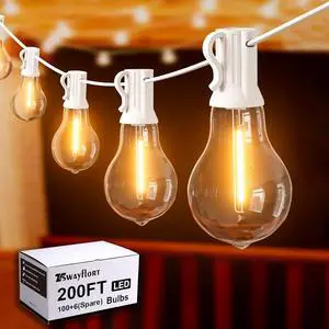 String Lights for Outside 200FT Patio Lights, LED String Light with 100+6(Spare) Waterproof Edison Bulbs, Hanging White Outdoor Light for Backyard, Bistro, Porch, Balcony,White Cord