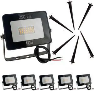 6 Pack 10W Warm White LED Flood Light Outdoor Waterproof IP65, Wall Floodlight Security Landscape Light, Home, Square, Yard, Garage, Street, Pathway, Low Voltage 12V 24V 36V 48V 60V AC DC