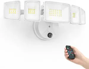 iMaihom 5 Adjustable Heads Dusk to Dawn Led Outdoor Lighting, 55W Flood Lights Outdoor with Remote Control, 5000LM 6500K Photocell Floodlights, IP65 Waterproof Exterior Security Light for Yard (White)