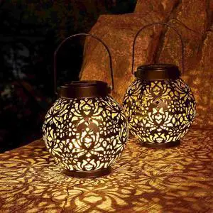 Set of 2 Solar Lantern Outdoor Hanging Decorative Lights for Garden Patio Porch Decorations. (Black)