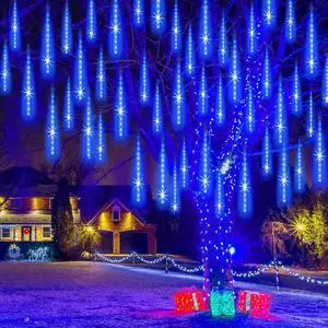 Christmas Lights Outdoor, 20 inch 20 Tubes 1080 LED Meteor Shower Lights LED Snow Falling Icicle Cascading Light for Xmas Tree Yard Halloween Decoration Wedding Party, Blue