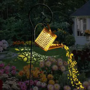 Solar Watering Can with Lights, Small Outdoor Lanterns Hanging Waterproof Garden Decor, Retro Metal Kettle Solar Light for Table Patio Yard Pathway Walkway (with Install String Light)
