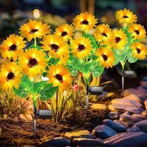 Solar Lights Outdoor Garden Decor, Upgraded 3 Pack with 18 Sunflowers, Auto On/Off Solar Flowers, Waterproof Garden Lights for Yard Patio, Gift for Mother