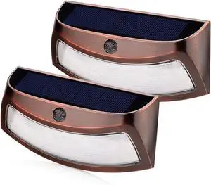 XTF2015 Solar Step Lights Outdoor, Motion Sensor Lights, Copper Outdoor Step Lights, Waterproof LED Solar Light for Stair, Patio, Yard, Fence, Walkways, Outside Wall (2 Pack, Warm White)