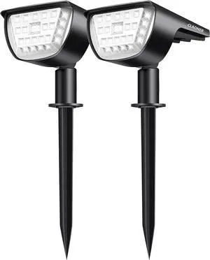 Claoner Solar Spot Lights Outdoor, 3 Lighting Modes IP65 Waterproof Solar Lights Outdoor, 2-in-1 Flood Lights, Landscape Spotlights for Yard Backyard Trees House Garden -32 LED/Cold White(2 Pack)