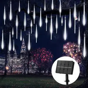 Solar Meteor Shower Lights Outdoor - 576 LED Rain Drop Lights with 16 Tubes, 16 Inches - Solar Powered Christmas Decorations for Tree Bushes Holiday Party Christmas Decor, Pure White